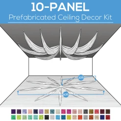 10 Panel Kit - Prefabricated Ceiling Drape Kit - 60ft Diameter - Select Drop, Fabric Kind, And Color! Option For All Attachments!