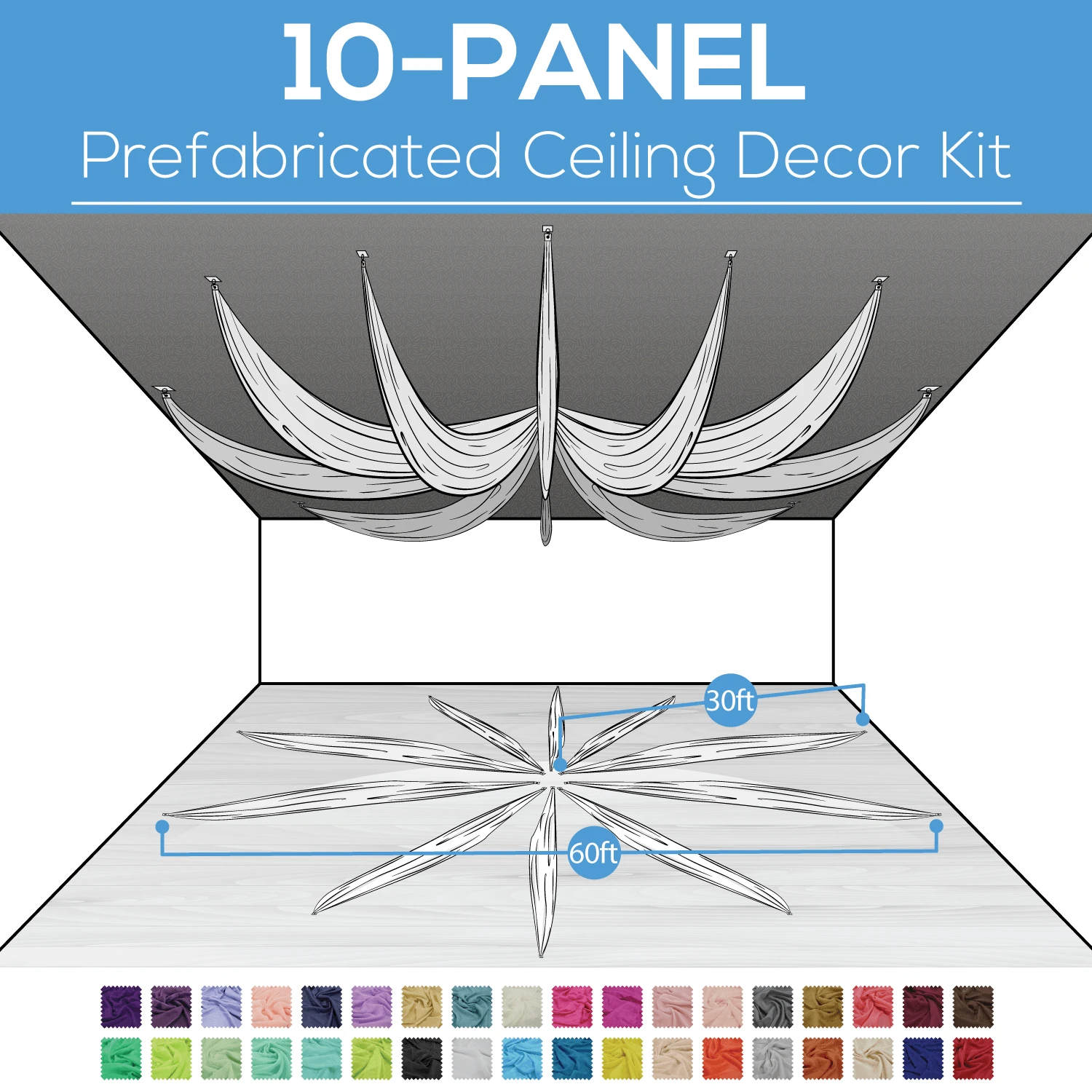 10 Panel Kit - Prefabricated Ceiling Drape Kit - 60ft Diameter - Select Drop, Fabric Kind, And Color! Option For All Attachments! 3 10 Panel Kit - Prefabricated Ceiling Drape Kit - 60ft Diameter - Select Drop, Fabric Kind, And Color! Option For All Attachments!