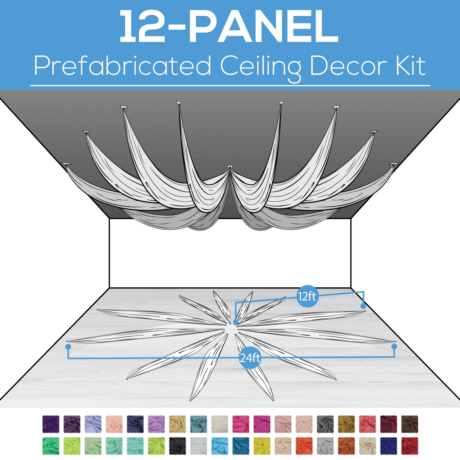 12 Panel Kit - Prefabricated Ceiling Drape Kit - 24ft Diameter - Select Drop, Fabric Kind, And Color! Option For All Attachments! 3 12 Panel Kit - Prefabricated Ceiling Drape Kit - 24ft Diameter - Select Drop, Fabric Kind, And Color! Option For All Attachments!