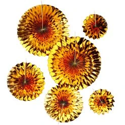 Hanging Paper Fan 6 Piece Set, 18 Sets - Gold