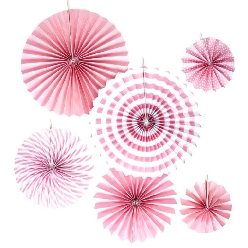 Hanging Paper Fan 6 Piece Set, 18 Sets - Pink -Event Decoration Sales Shop 35 0180PK 1