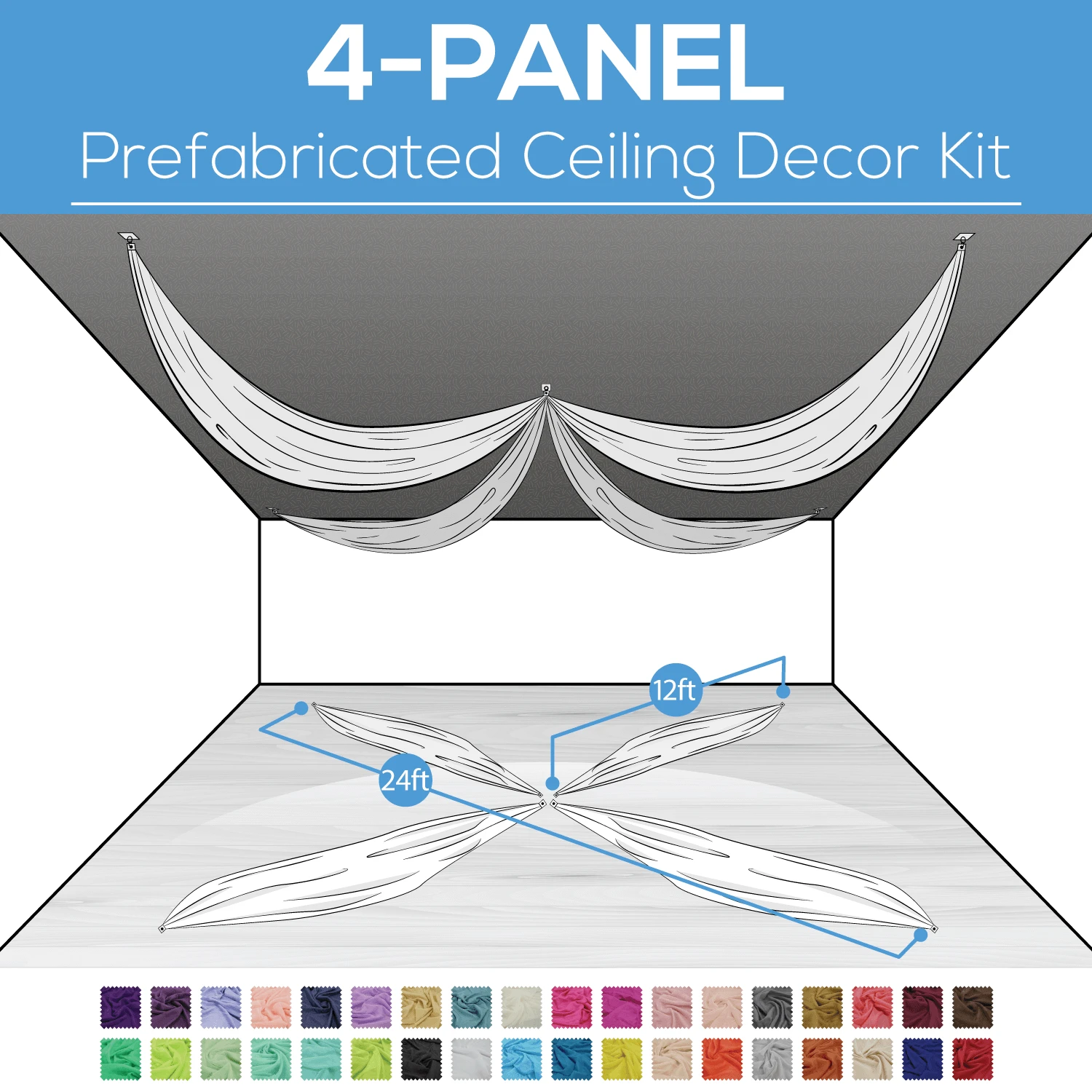 4 Panel Kit - Prefabricated Ceiling Drape Kit - 24ft Diameter - Select Drop, Fabric Kind, And Color! Option For All Attachments! 3 4 Panel Kit - Prefabricated Ceiling Drape Kit - 24ft Diameter - Select Drop, Fabric Kind, And Color! Option For All Attachments!