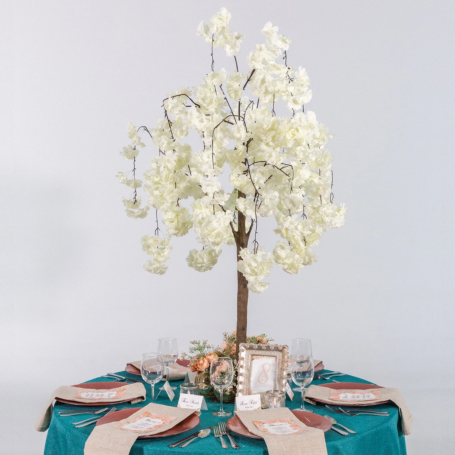 52" (4.3FT) Tall Fake Wisteria Bloom Tabletop Centerpieces Tree - White 4 52" (4.3FT) Tall Fake Wisteria Bloom Tabletop Centerpieces Tree - White - Image 2