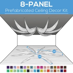 8 Panel Kit - Prefabricated Ceiling Drape Kit - 24ft Diameter - Select Drop, Fabric Kind, And Color! Option For All Attachments!