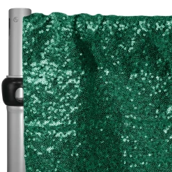 Emerald Green Sequin Backdrop Curtain W/ 4" Rod Pocket By Eastern Mills - 12ft Long X 9.5ft Wide