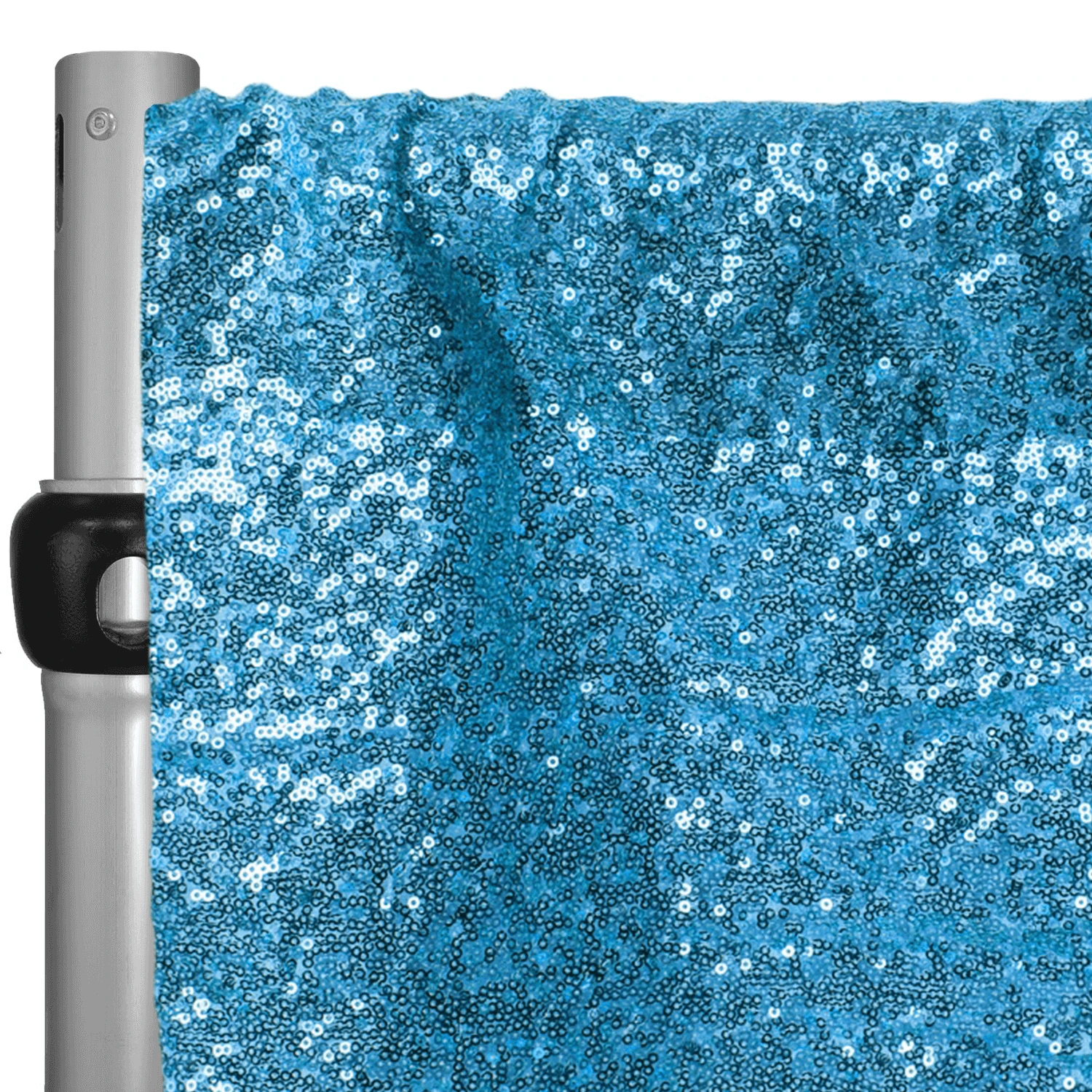 Aqua Blue Sequin Backdrop Curtain W/ 4" Rod Pocket By Eastern Mills - 12ft Long X 4.5ft Wide 3 Aqua Blue Sequin Backdrop Curtain W/ 4" Rod Pocket By Eastern Mills - 12ft Long X 4.5ft Wide