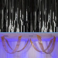 Black - Metallic Fringe Ceiling Curtain - Choose Your Length