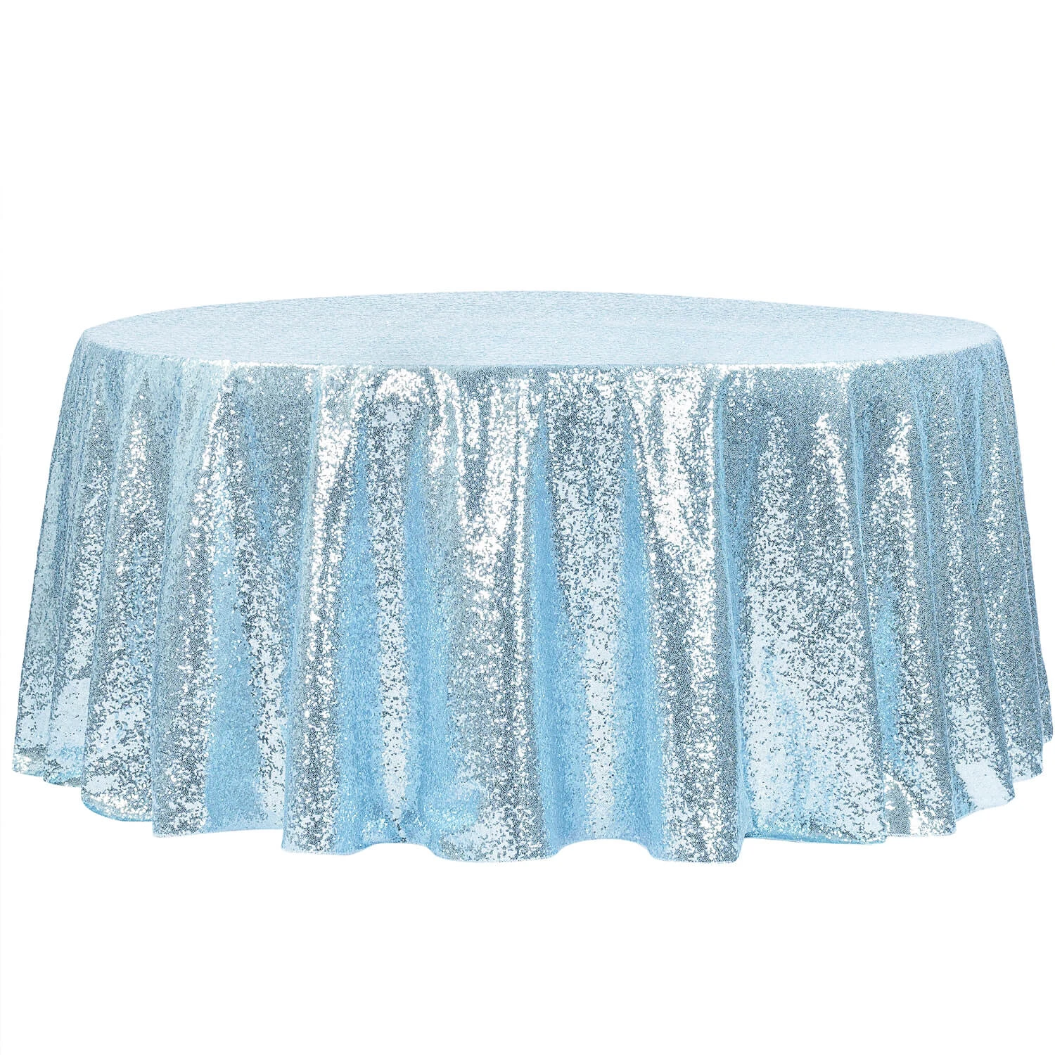 120" Round Sequin Tablecloth - Baby Blue 3 120" Round Sequin Tablecloth - Baby Blue