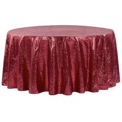 120" Round Sequin Tablecloth - Burgundy