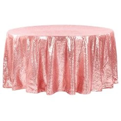 120" Round Sequin Tablecloth - Dusty Rose/Mauve