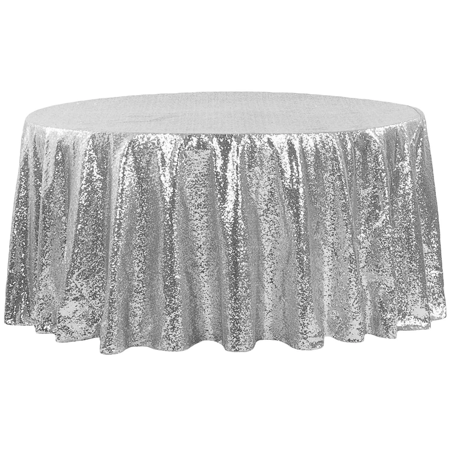 120" Round Sequin Tablecloth - Silver 3 120" Round Sequin Tablecloth - Silver