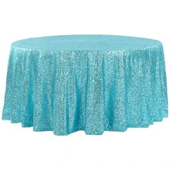 120" Round Sequin Tablecloth - Turquoise
