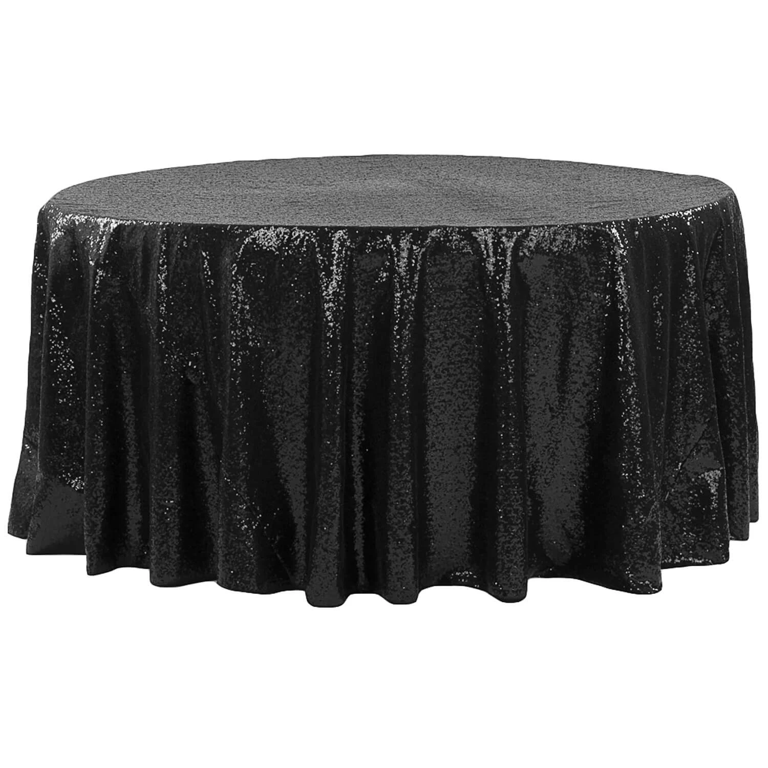 132" Round Sequin Tablecloth - Black 3 132" Round Sequin Tablecloth - Black