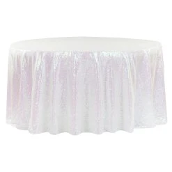 132" Round Sequin Tablecloth - Iridescent White