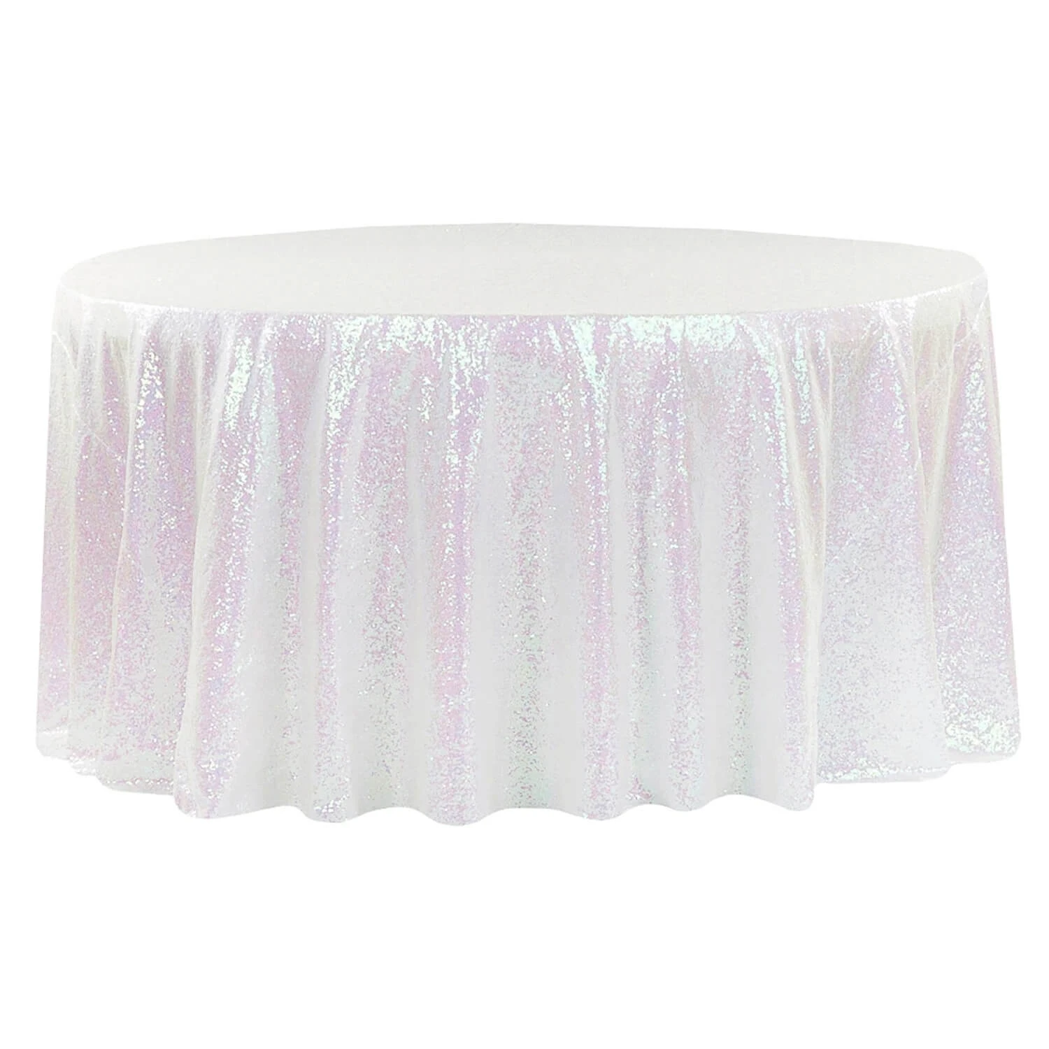 132" Round Sequin Tablecloth - Iridescent White 3 132" Round Sequin Tablecloth - Iridescent White