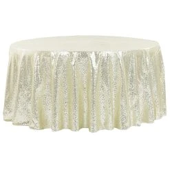 132" Round Sequin Tablecloth - Ivory