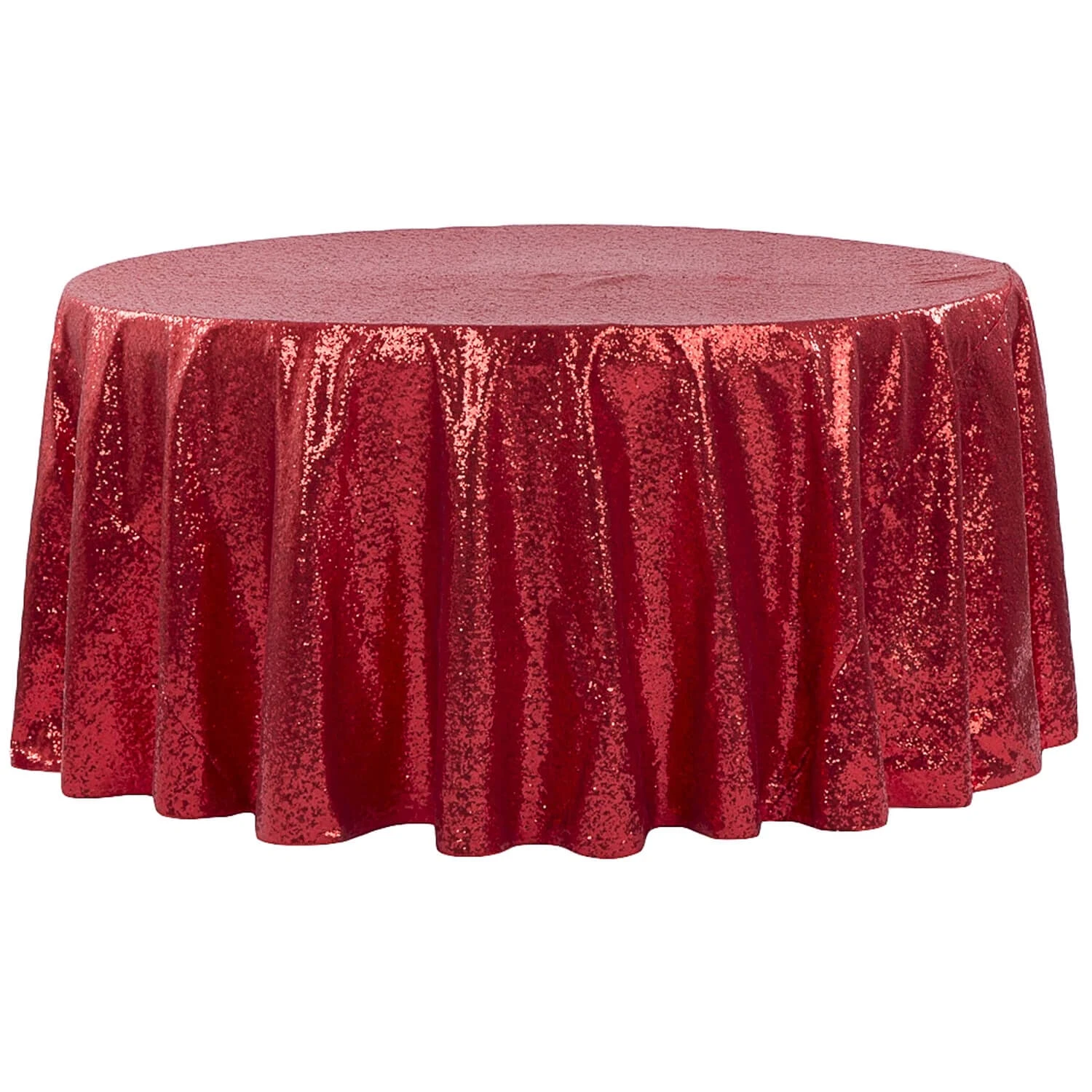 132" Round Sequin Tablecloth - Red 3 132" Round Sequin Tablecloth - Red