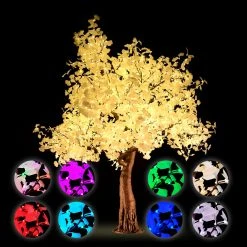 Lighted Ginkgo LED Tree - AC Adapter - 1632 LEDs - RGBW W/ Remote & Many Functions! - 9FT Tall