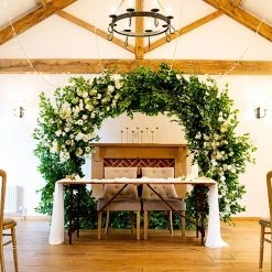 Green Round Eucalyptus Leaf Wedding Ceremony Arch W/ Interchangeable Branches - 8 Feet Tall -Event Decoration Sales Shop EDD GREEN ROUND EUCALYPTUS LEAF WEDDING CEREMONY ARCH 8 FT 02