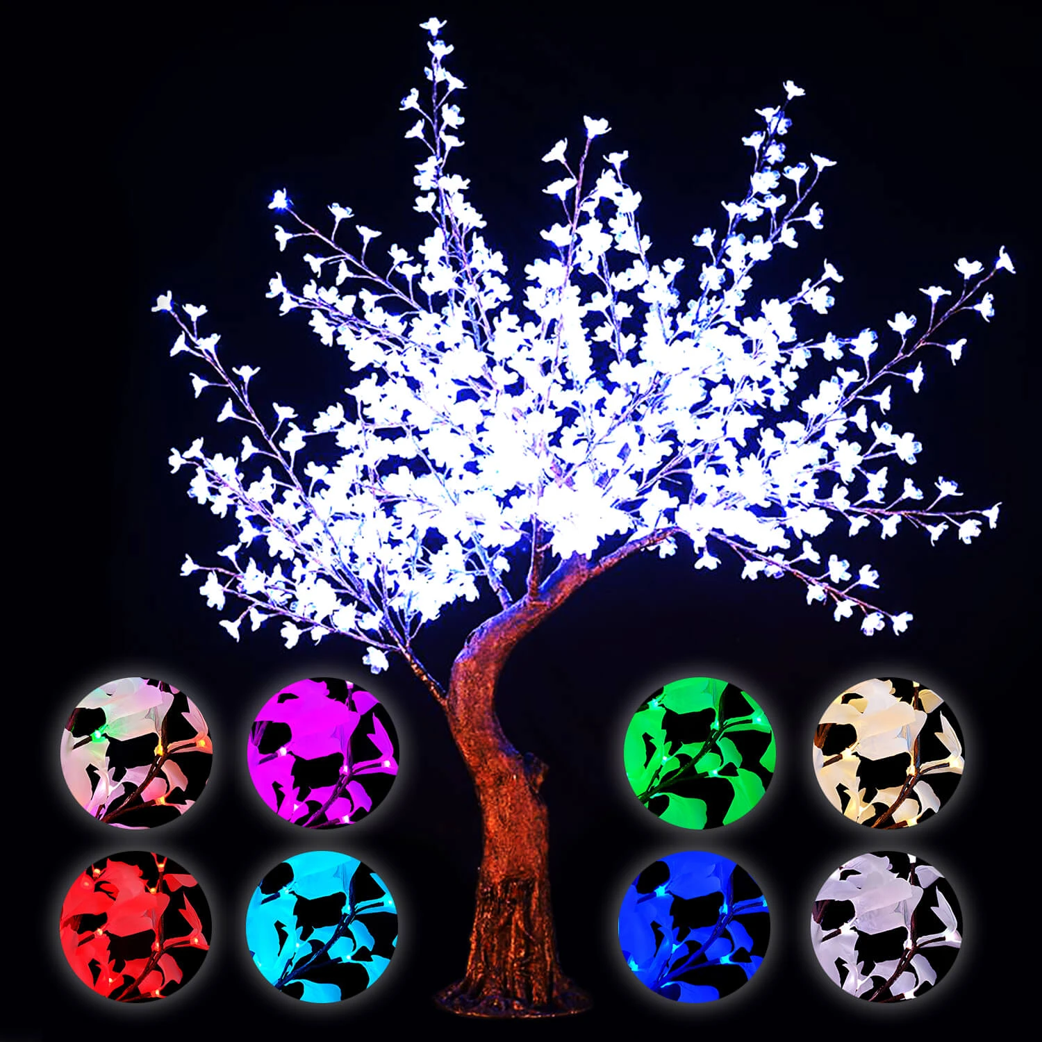 Lighted Grand Centerpiece Or Floor Cherry Blossom LED Tree - AC Adapter - 700 LEDs - RGBW W/ Remote & Many Functions! - 6.5FT Tall 3 Lighted Grand Centerpiece Or Floor Cherry Blossom LED Tree - AC Adapter - 700 LEDs - RGBW W/ Remote & Many Functions! - 6.5FT Tall
