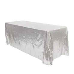 Rectangle 90" X 156" Sequin Tablecloth By Eastern Mills - Premium Quality - Silver