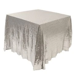 Square 90" X 90" Sequin Tablecloth By Eastern Mills - Premium Quality - Silver