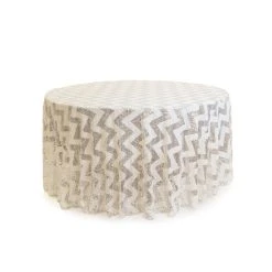 Silver Chevron Round Sequin Tablecloth By Eastern Mills - 126" Round