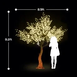 Lighted Cherry Blossom LED Tree - AC Adapter - 1200 LEDs - Warm White - 9FT Tall