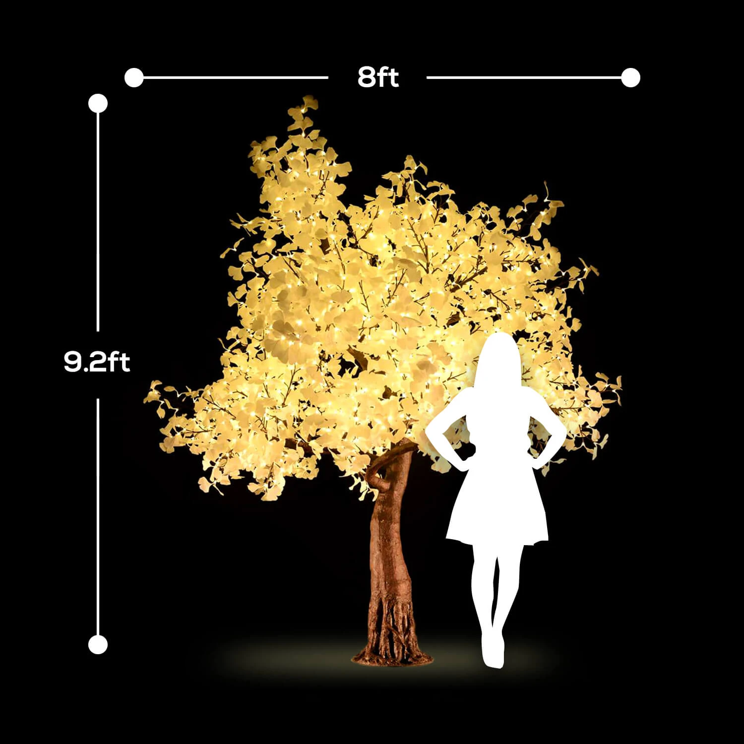 Lighted Ginkgo LED Tree - AC Adapter - 1632 LEDs - Warm White - 9FT Tall 3 Lighted Ginkgo LED Tree - AC Adapter - 1632 LEDs - Warm White - 9FT Tall