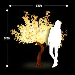 Lighted Grand Centerpiece Or Floor Ginkgo LED Tree - AC Adapter - 672 LEDs - Warm White- 6.5FT Tall