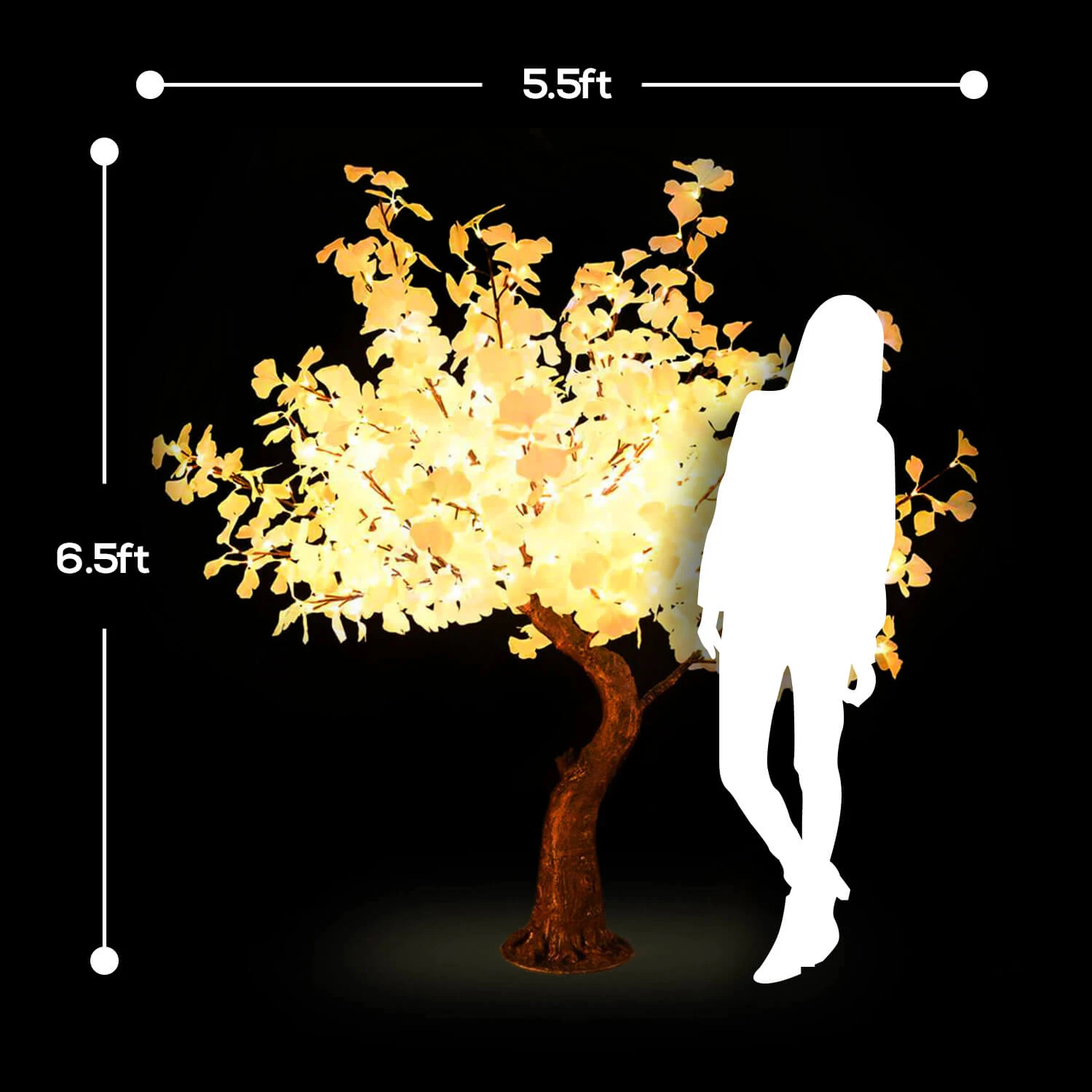 Lighted Grand Centerpiece Or Floor Ginkgo LED Tree - AC Adapter - 672 LEDs - Warm White- 6.5FT Tall 3 Lighted Grand Centerpiece Or Floor Ginkgo LED Tree - AC Adapter - 672 LEDs - Warm White- 6.5FT Tall