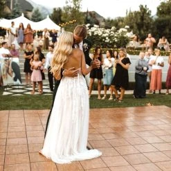 Teak Snaplock Dance Floor Set - Easy Assembly, Portable With Edging & Transport Cart! - 12" X 12" Tiles -Event Decoration Sales Shop EDD Snaplock Slate Teak 12x12 04