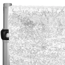 White Sequin Backdrop Curtain W/ 4" Rod Pocket By Eastern Mills - 10ft Long X 4.5ft Wide