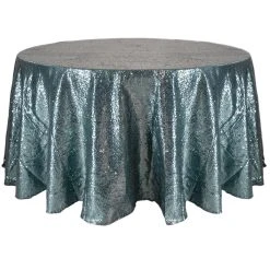Gray Blue Round Sequin Tablecloth By Eastern Mills - 126" Round