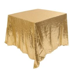 Square 90" X 90" Sequin Tablecloth By Eastern Mills - Premium Quality - Light Gold