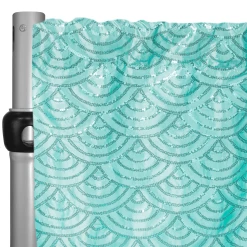 Turquoise Mermaid Sequin Backdrop Curtain W/ 4" Rod Pocket By Eastern Mills - 10ft Long X 4.5ft Wide