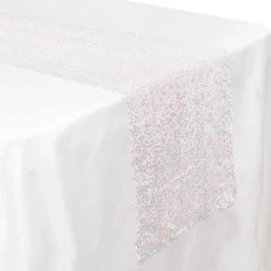 Economy Sequin Table Runner 12" X 108" - 6 Pieces - White Iridescent