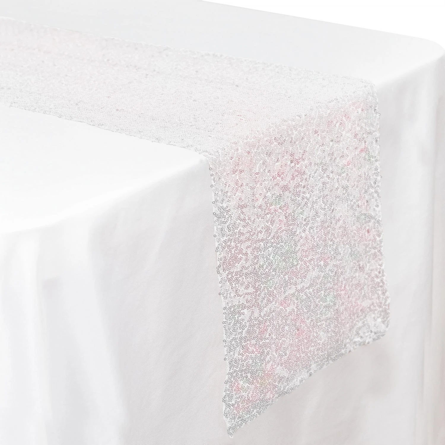 Economy Sequin Table Runner 12" X 108" - 6 Pieces - White Iridescent 3 Economy Sequin Table Runner 12" X 108" - 6 Pieces - White Iridescent
