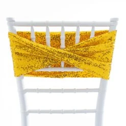 Economy Twisted Sequin Spandex Chair Sash - 6 Pieces - Gold