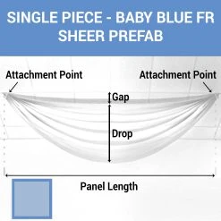 Single Piece -Baby Blue FR Sheer Prefabricated Ceiling Drape Panel - Choose Length And Drop!