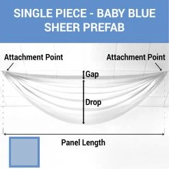 Single Piece - Baby Blue Sheer Prefabricated Ceiling Drape Panel - Choose Length And Drop!