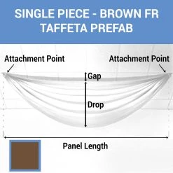 Single Piece - Brown Taffeta Prefabricated Ceiling Drape Panel - Choose Length And Drop!