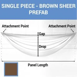 Single Piece - Brown Sheer Prefabricated Ceiling Drape Panel - Choose Length And Drop!