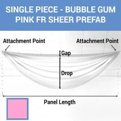 Single Piece -Bubble Gum Pink FR Sheer Prefabricated Ceiling Drape Panel - Choose Length And Drop!