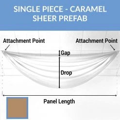 Single Piece -Caramel FR Sheer Prefabricated Ceiling Drape Panel - Choose Length And Drop!
