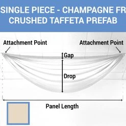 Single Piece - Champagne Crushed Taffeta Prefabricated Ceiling Drape Panel - Choose Length And Drop!