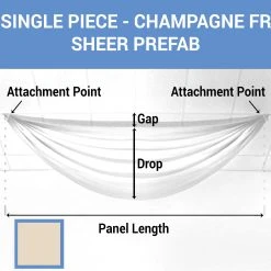 Single Piece -Champagne FR Sheer Prefabricated Ceiling Drape Panel - Choose Length And Drop!