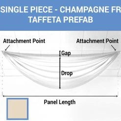 Single Piece - Champagne Taffeta Prefabricated Ceiling Drape Panel - Choose Length And Drop!