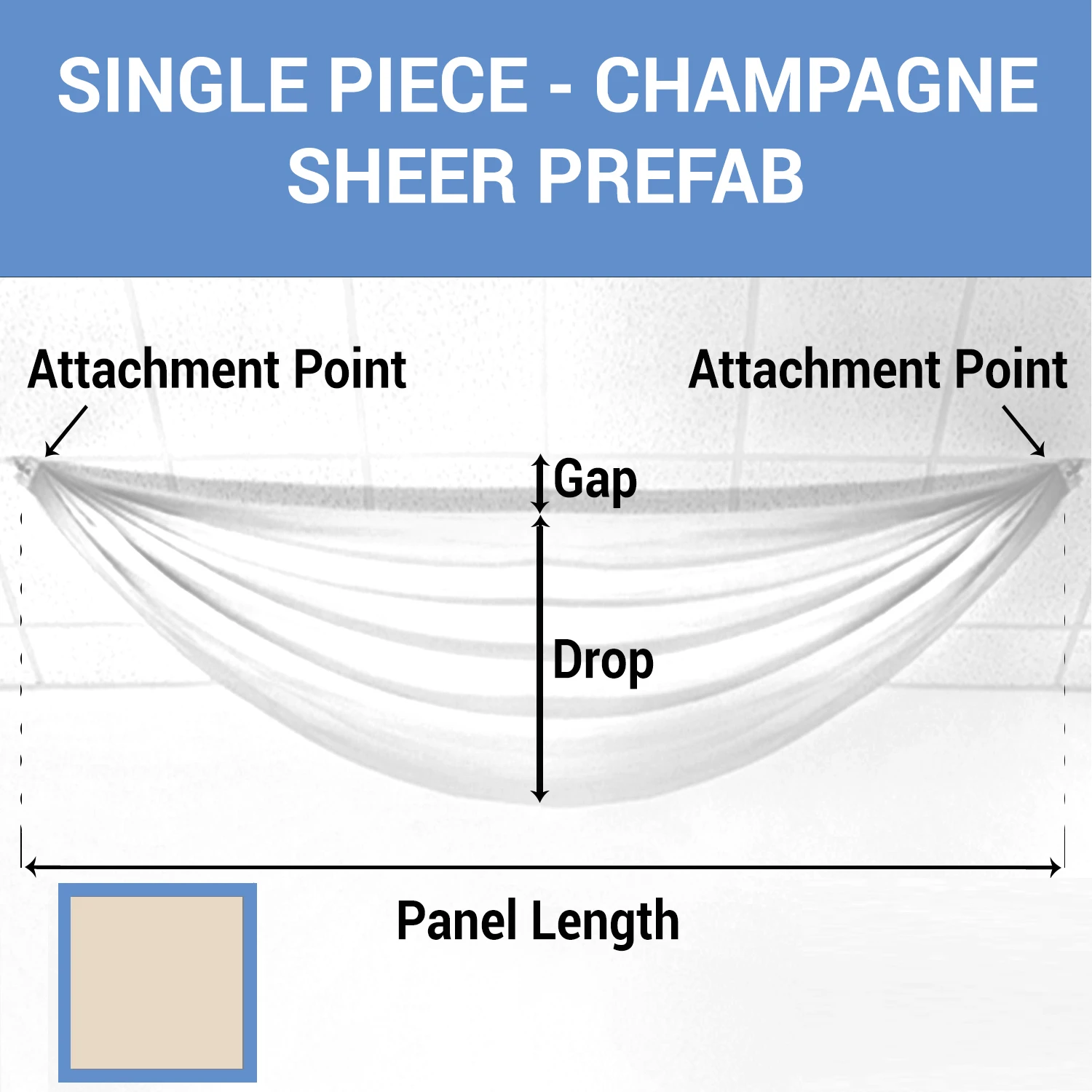 Single Piece - Champagne Sheer Prefabricated Ceiling Drape Panel - Choose Length And Drop! 3 Single Piece - Champagne Sheer Prefabricated Ceiling Drape Panel - Choose Length And Drop!