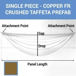 Single Piece - Copper Crushed Taffeta Prefabricated Ceiling Drape Panel - Choose Length And Drop!